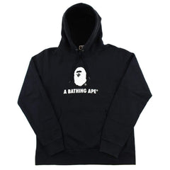 Bape White Big Ape Logo Text Hoodie Black