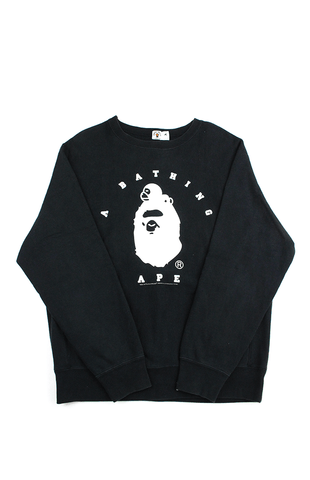 Bape White Big Ape Sleeping Milo Crew Noir