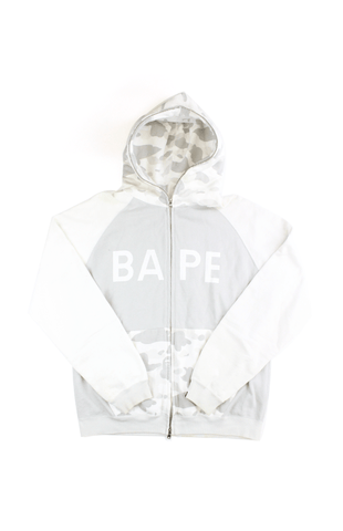 Sweat à capuche zippé Bape White Camo avec texte