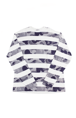 T-shirt à manches longues rayé camouflage blanc Bape