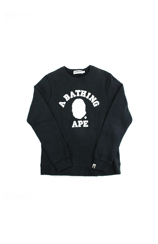 Bape White College Logo Crew Noir