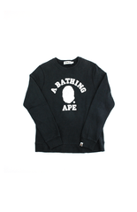 Bape White College Logo Crew Noir