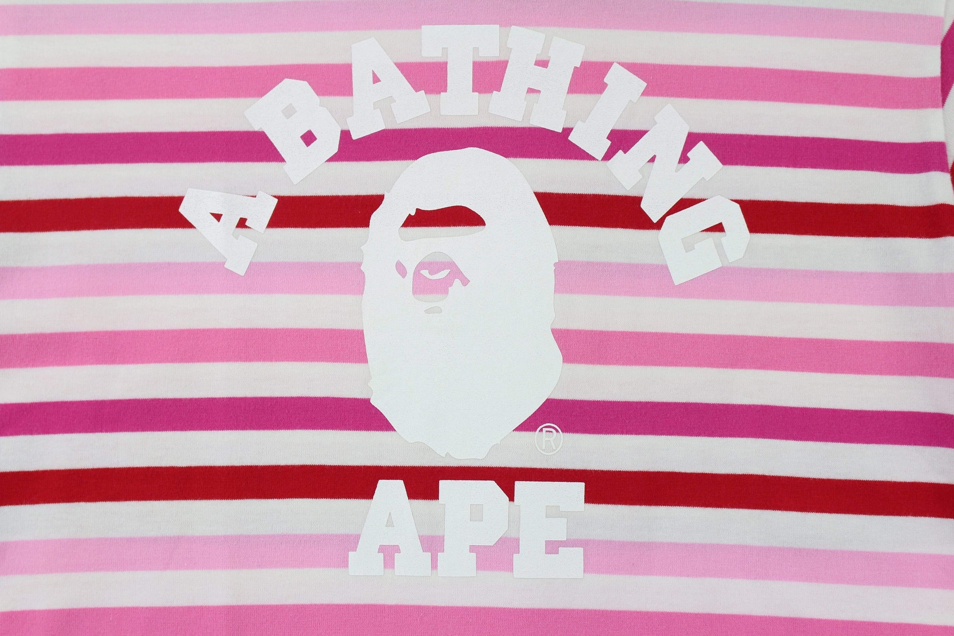 Bape White College Logo Pink Striped Tee - SaruGeneral