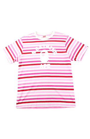 T-shirt rayé rose avec logo Bape White College