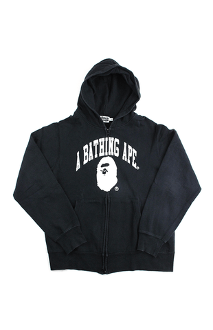 Sweat à capuche zippé Bape White College Logo Noir