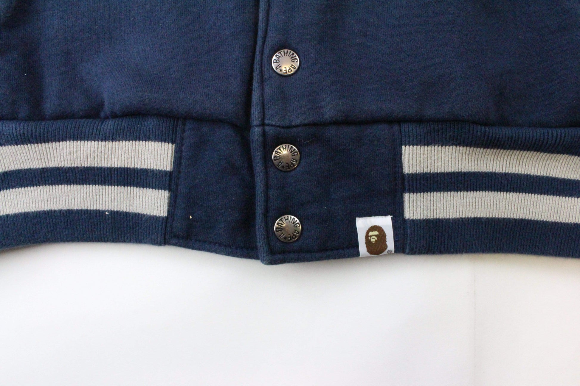 Bape White Navy Varsity Jacket - SaruGeneral