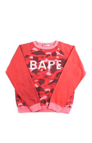 Bape White Text Red Camo Crew