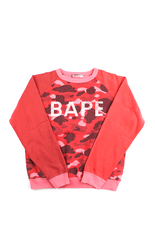 Bape White Text Red Camo Crew