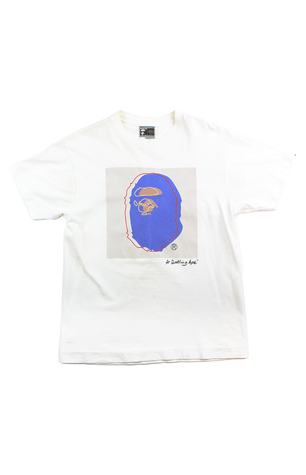 Bapexclusive andy warhol Blue Outline Big Ape Logo Tee White - SaruGeneral