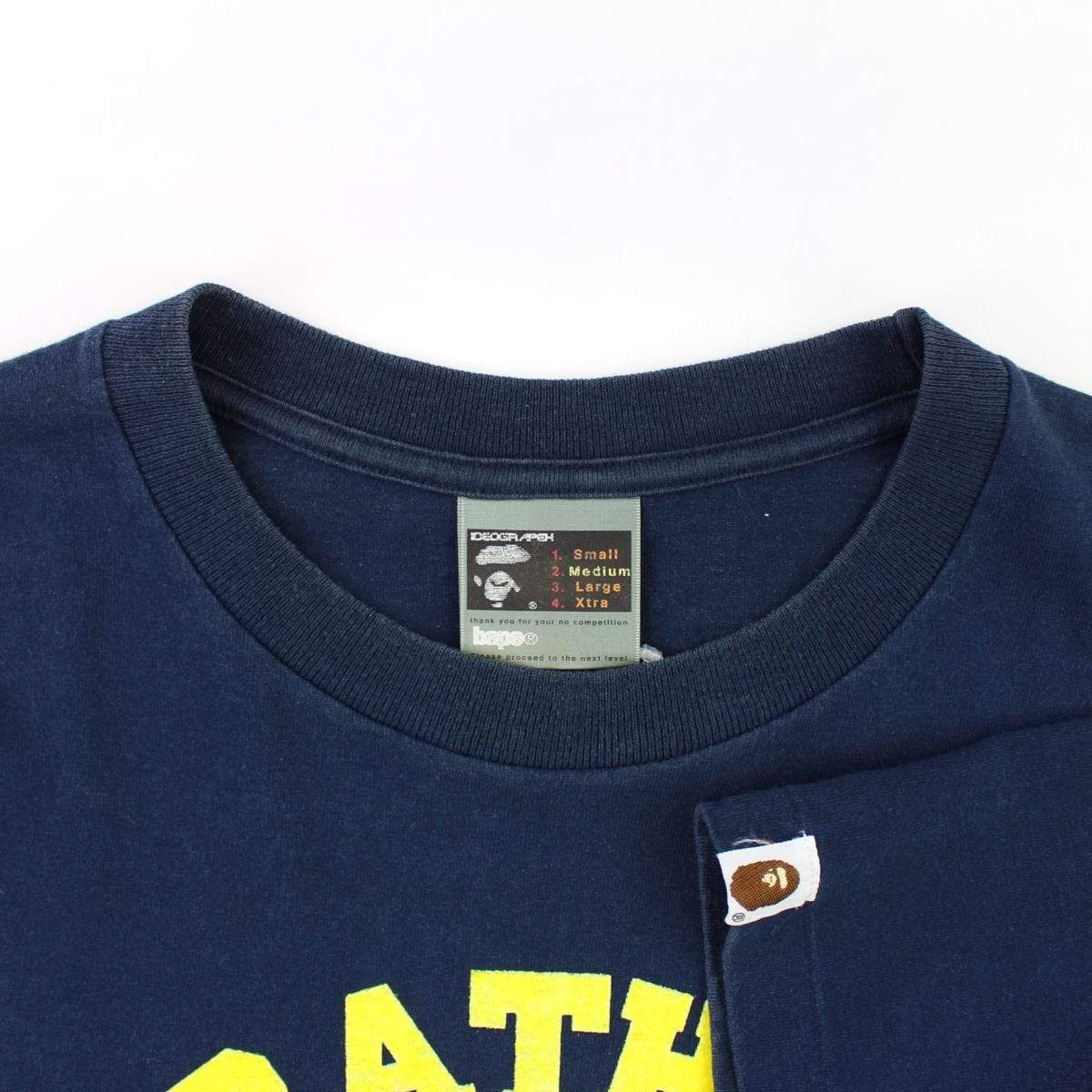 Bape Fluorescent Yellow College Logo Tee Navy - SaruGeneral