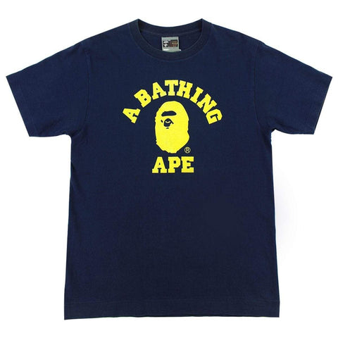 T-shirt Bape jaune fluo avec logo universitaire bleu marine