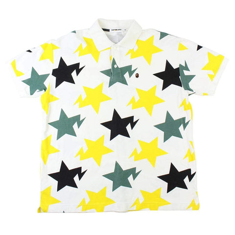 Bape Yellow & Green Bapesta Print Polo White