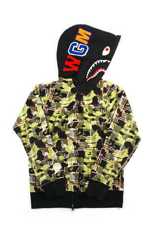 Bape Yellow Plaid Camo Shark Hoodie