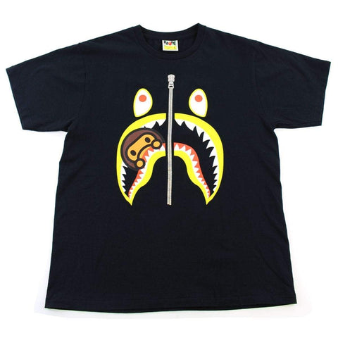 Bape Yellow Shark Face Milo Tee Black