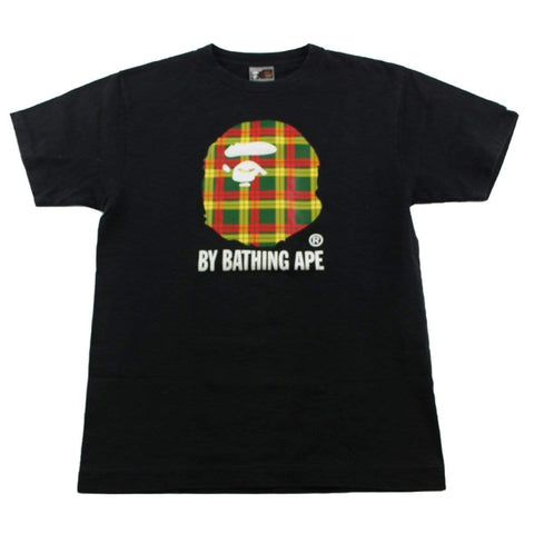 Bape Yellow Tartan Big Ape Logo Tee Black