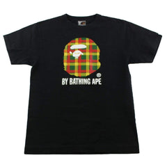 Bape Yellow Tartan Big Ape Logo Tee Black