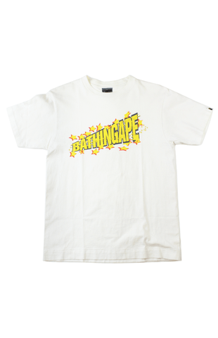 Bape Yellow Text Stars Tee White