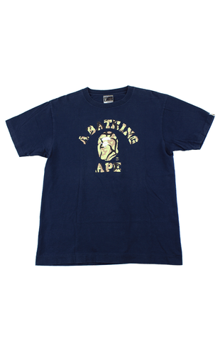 Bape Yellow Toxic Camo College Logo Tee Navy