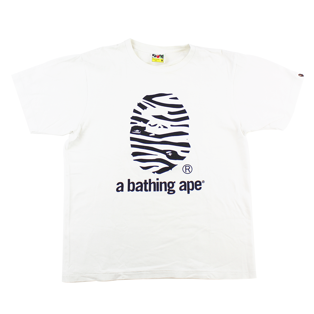 Bape Zebra Big Ape Logo Tee White - SaruGeneral