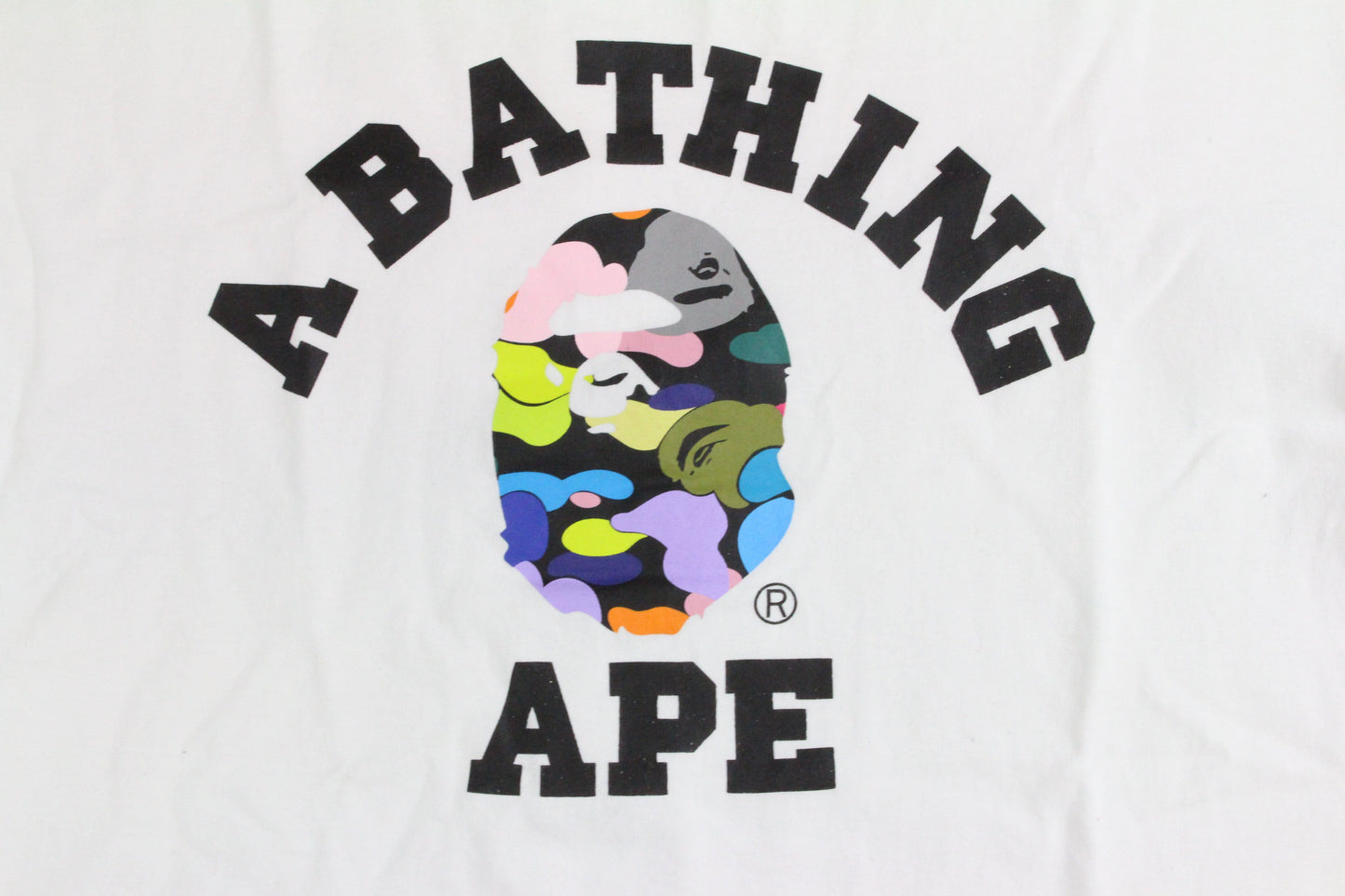 Bape black multi Camo College Logo Black Text Tee White - SaruGeneral