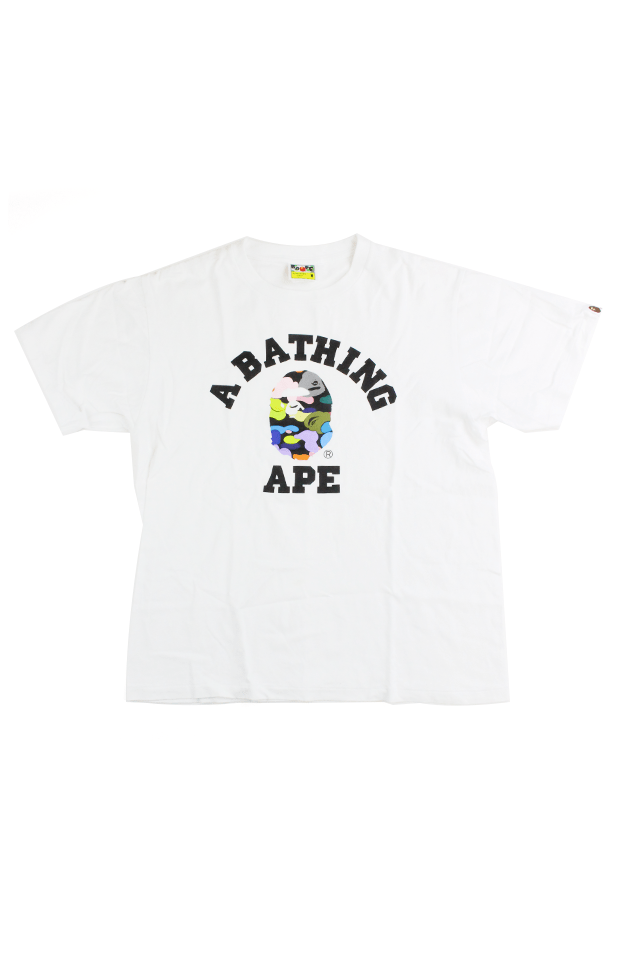 Bape black multi Camo College Logo Black Text Tee White - SaruGeneral