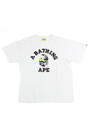 T-shirt Bape noir multi camouflage avec logo universitaire noir et texte blanc