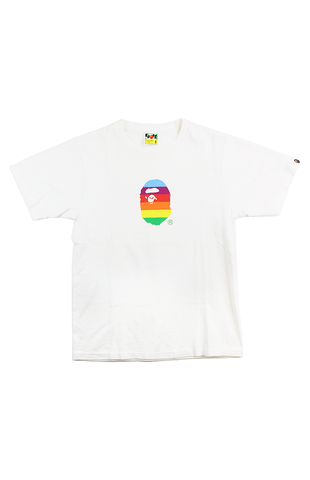 T-shirt Bape arc-en-ciel rayé avec logo Big Ape blanc