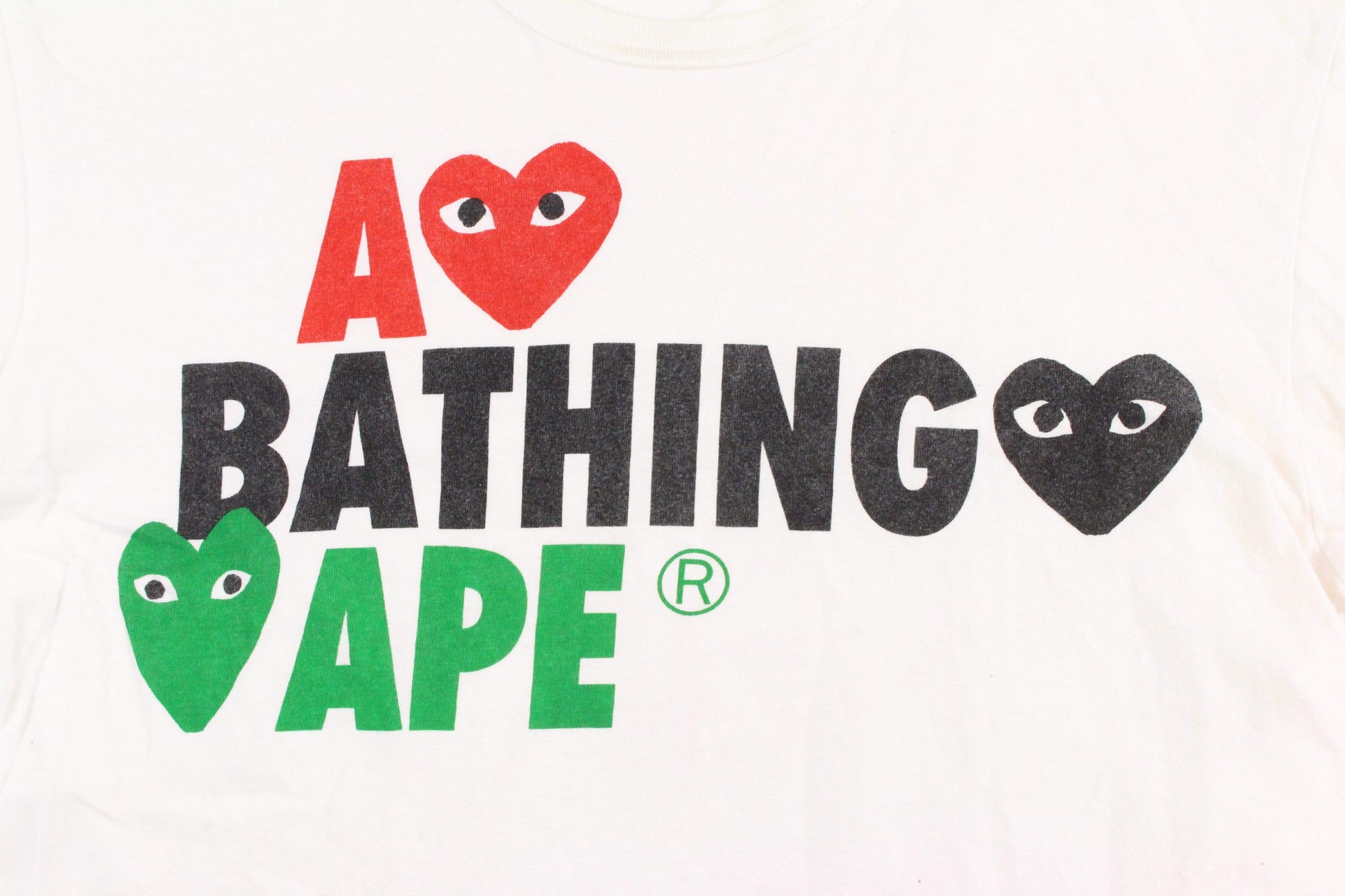 Bape x CDG Hearts Text Tee White - SaruGeneral