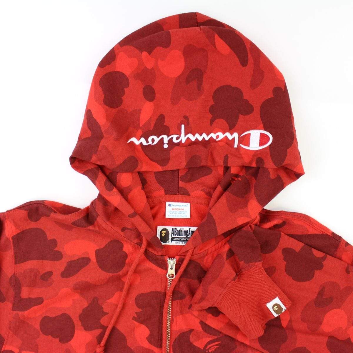 Bape x Champion Red Camo Full Zip Hoodie - SaruGeneral