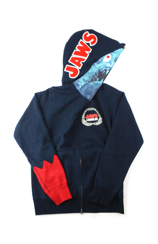 Sweat à capuche requin Bape x Jaws bleu marine