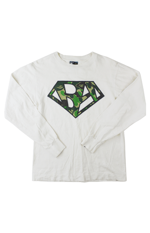 Bape ABC Green Camo Superman LS Blanc