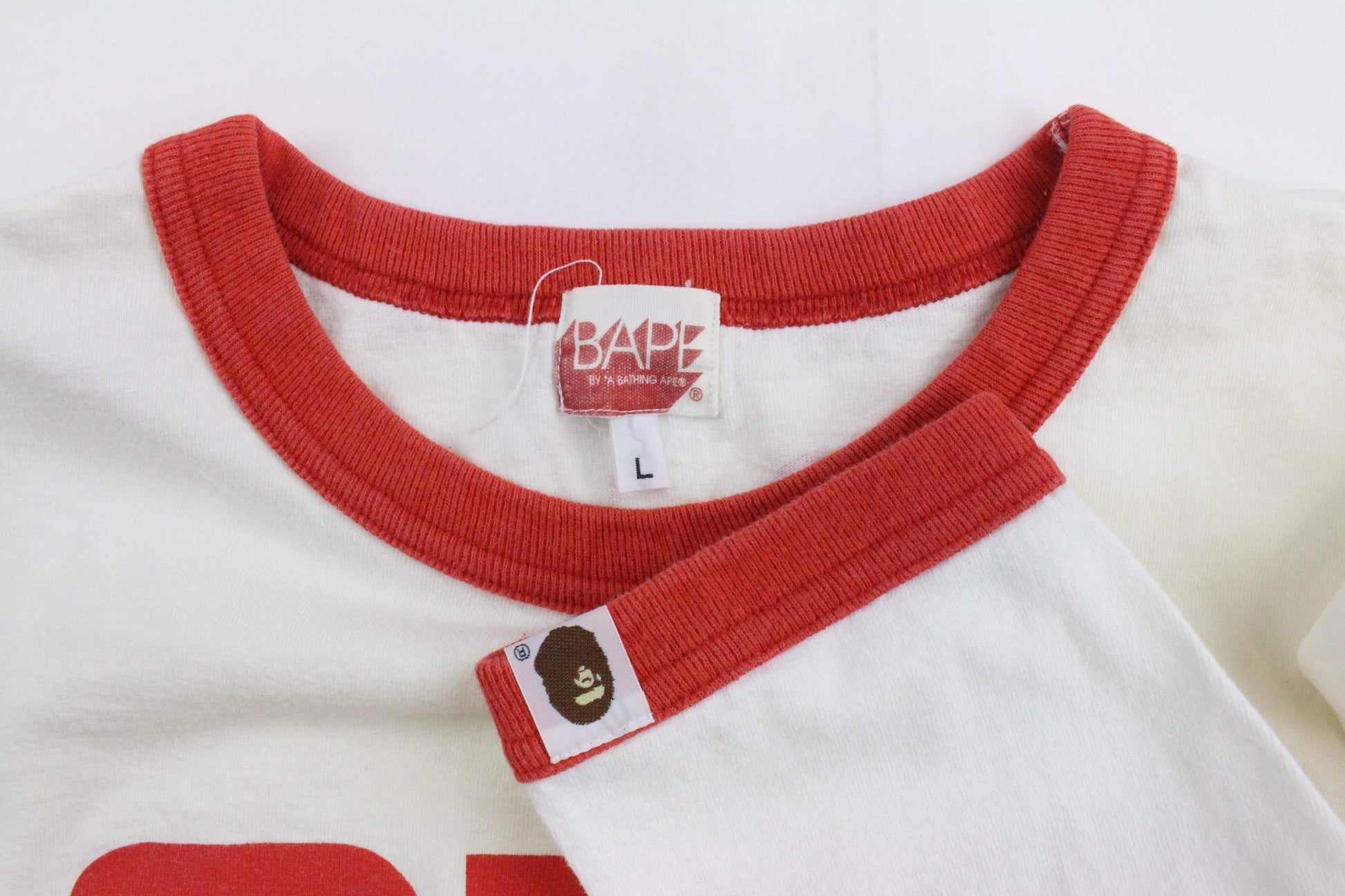 Bape x Kaws ASNKA Red Text Ape Logo LS White - SaruGeneral