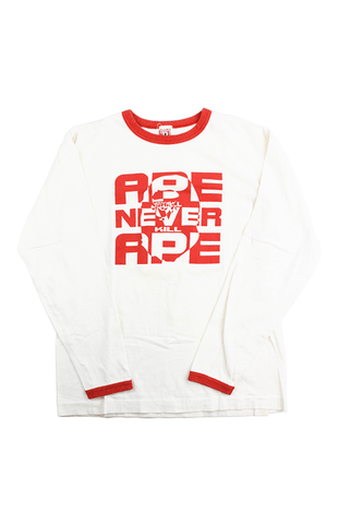 Bape x Kaws ASNKA Texte rouge Ape Logo LS Blanc