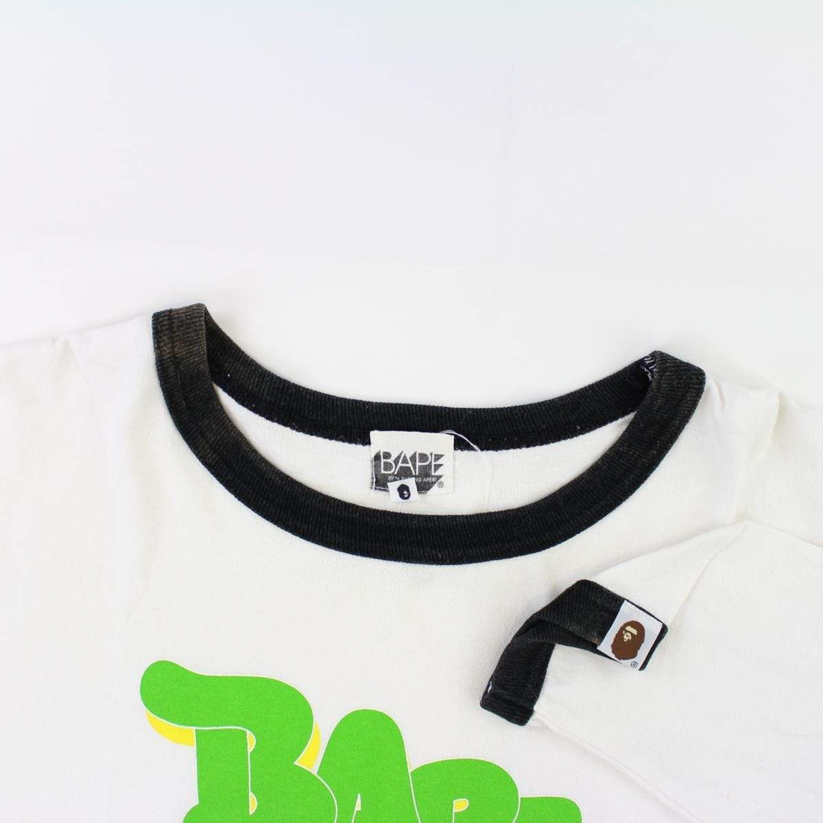 Bape x Kaws Big Ape Logo Green Text LS White - SaruGeneral