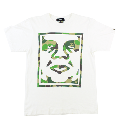 T-shirt Bape x Obey Green ABC Camo avec logo blanc
