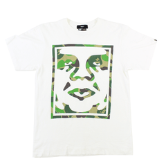 Bape x Obey Green ABC Camo Logo Tee White