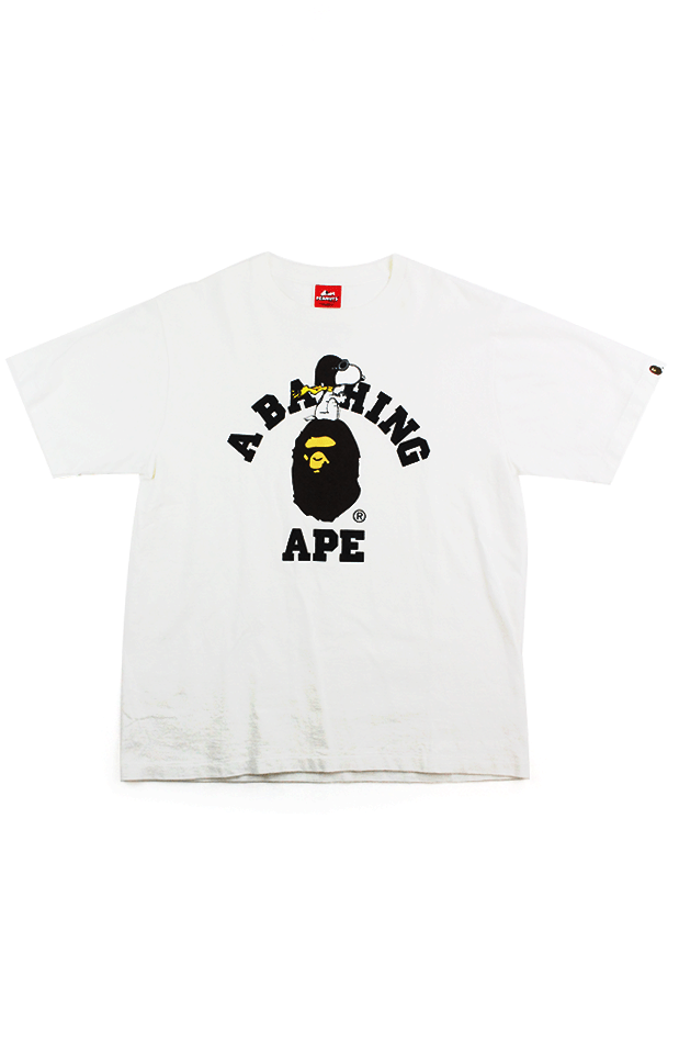 Bape x Snoopy College Logo Tee White - SaruGeneral