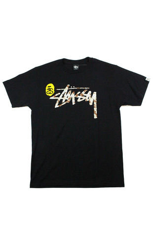 T-shirt Bape x Stussy Desert Camo Shark Face Back Noir