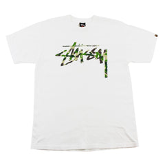 T-shirt Bape x Stussy avec logo camouflage vert blanc