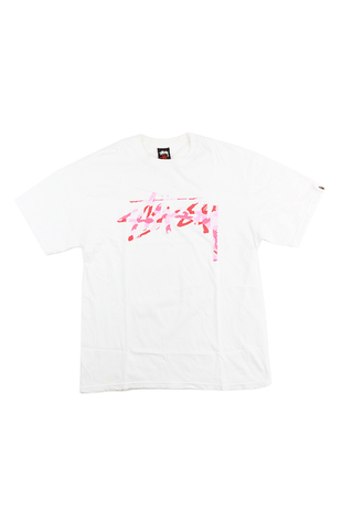 T-shirt camouflage rose ABC Bape x Stussy blanc