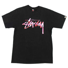 Bape x Stussy Pink Camo Logo Tee Black