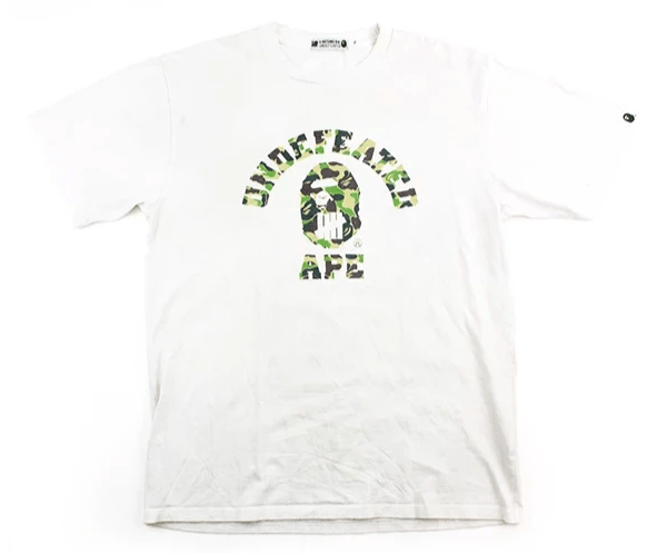 Bape x Undefeated Green Camo College Logo Tee White - SaruGeneral