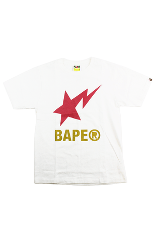 Bapesta Red Star Text Gold Tee White