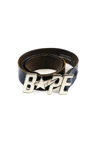 Bapesta Logo Belt silver-brown leather