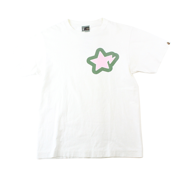 Bapesta Pink Green Logo Tee White - SaruGeneral