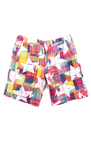 Bapesta White Logo Allover Multicoloured Checkered Shorts