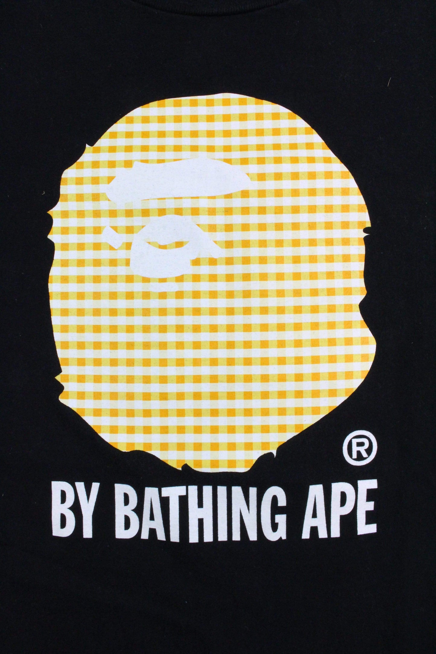 Bape Yellow Plaid Big Ape Logo Tee Black - SaruGeneral