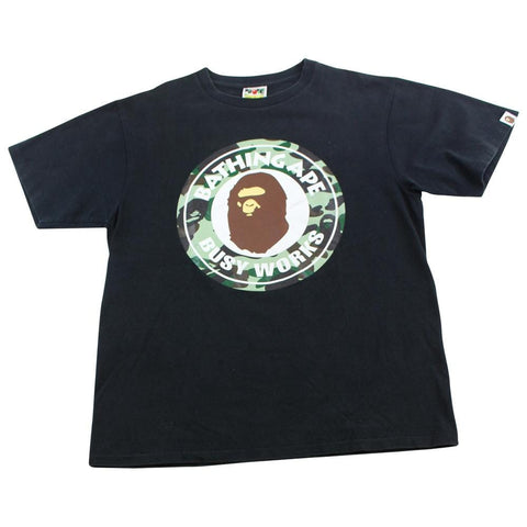 Bape 1st Green Camo Busy Works Logo Tee Black