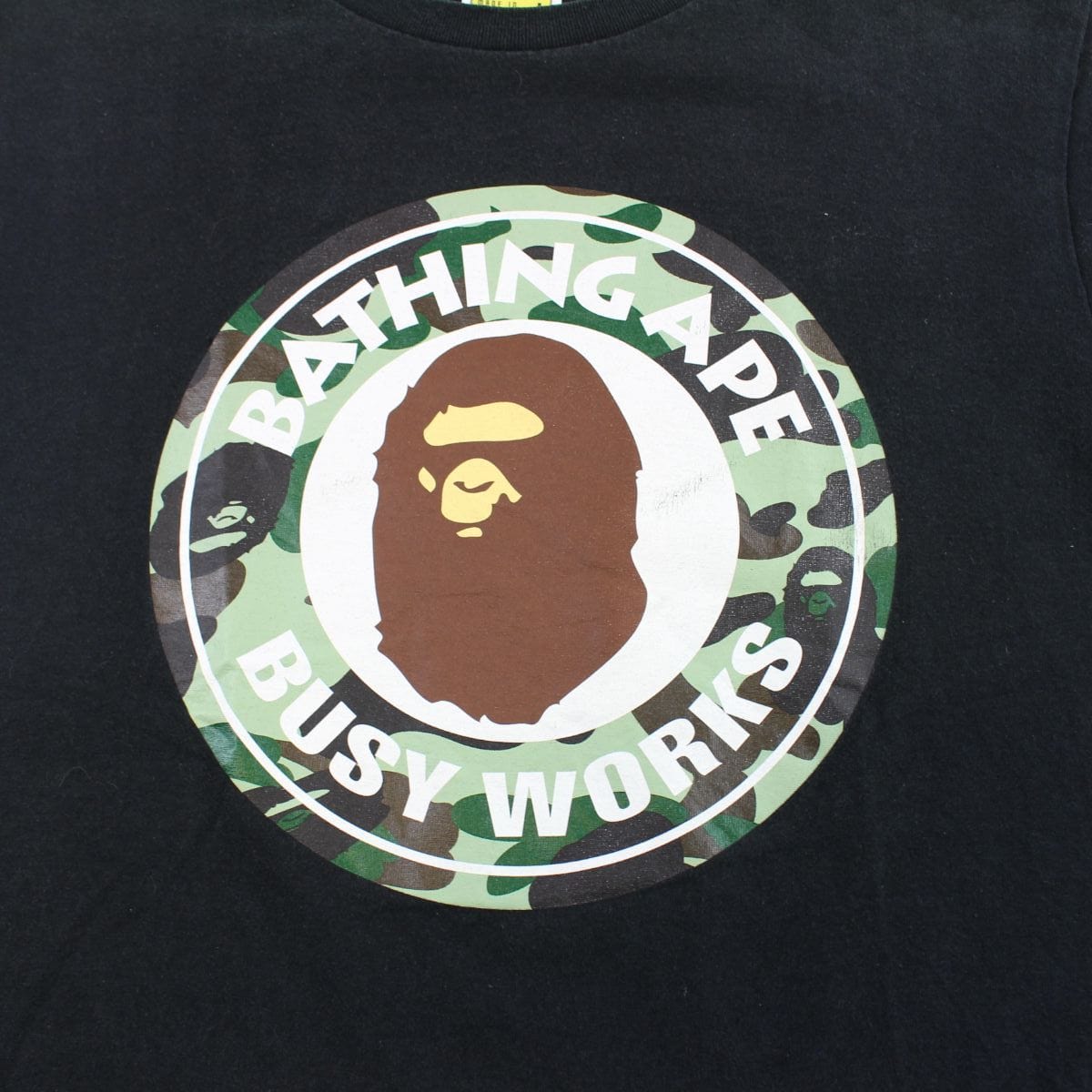 Bape 1st Green Camo Busy Works Logo Tee Black - SaruGeneral