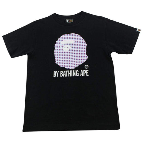 T-shirt Bape à carreaux violets et logo Big Ape noir
